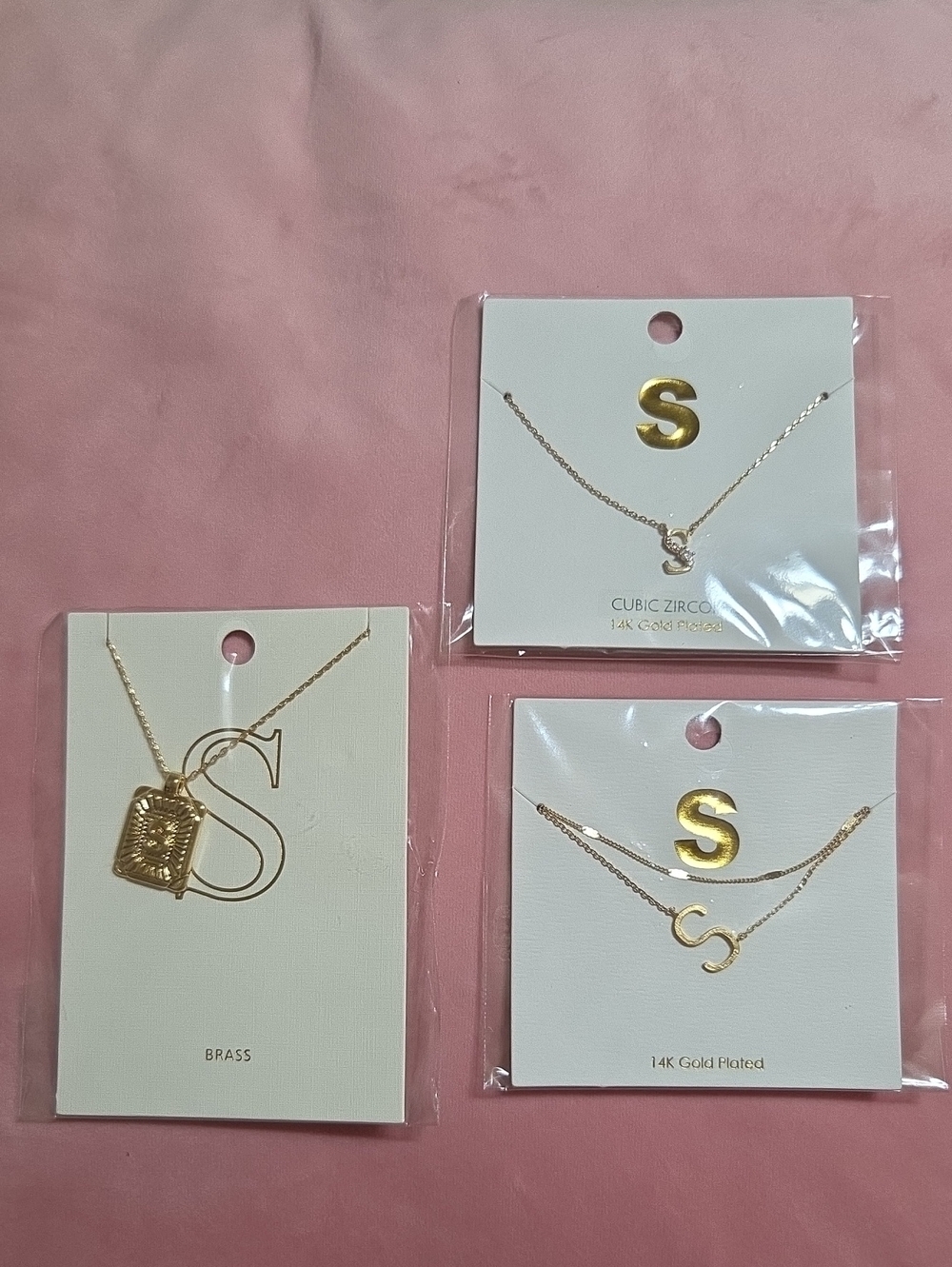Gold Letter S and Initial Pendant Necklaces - Gold Tone